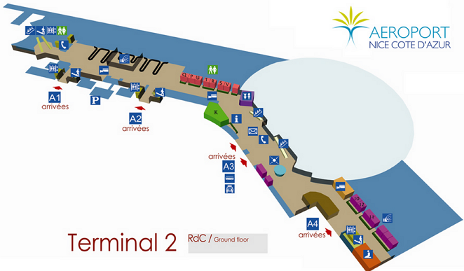 Карта аэропорта Ниццы, второй терминал, этаж 0