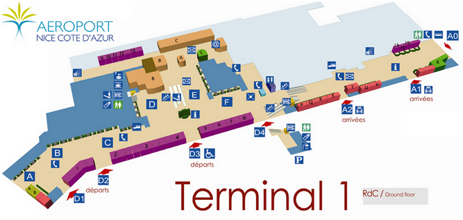 Схема аэропорта в Ницце, терминал 1, этаж 0
