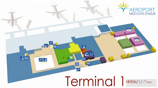 Карта аэропорта в Ницце, терминал 1, этаж 1