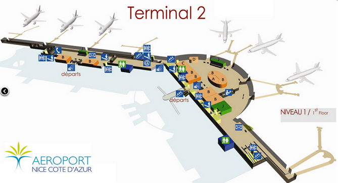 План аэропорта Ниццы, второй терминал, чистая зона